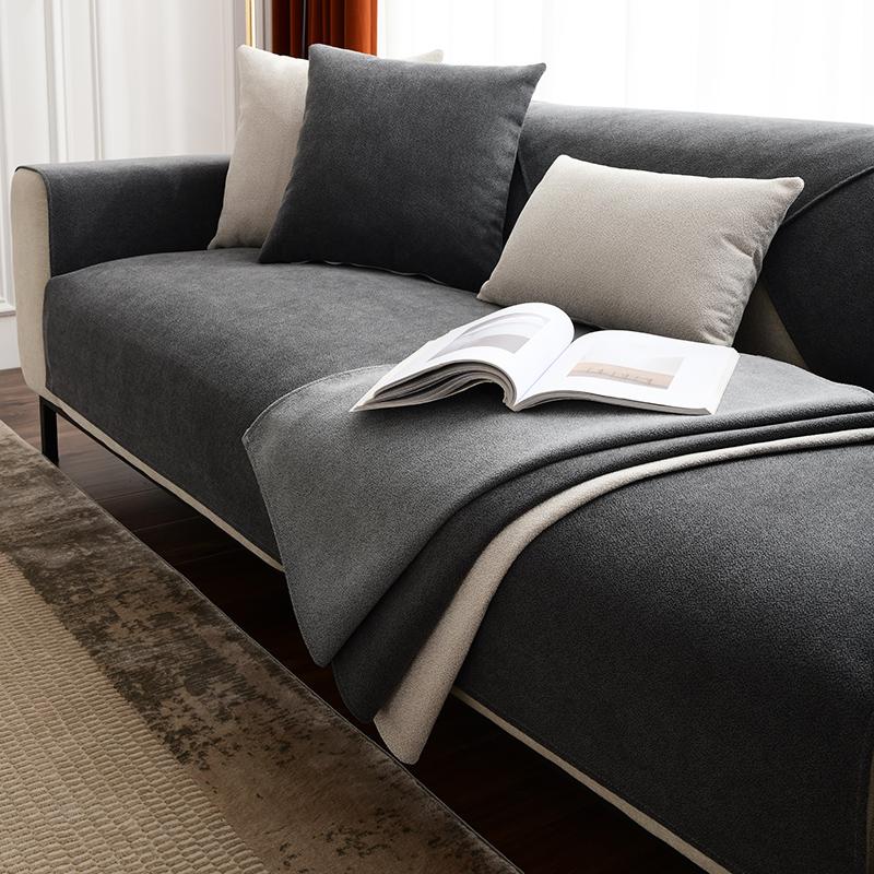 Light Luxury High-Grade Sofa Seat Cushion Four Seasons Universal Towel Cotton Fabrics Linen Cover Solid Color Full Covered Cover Summer Non-Slip