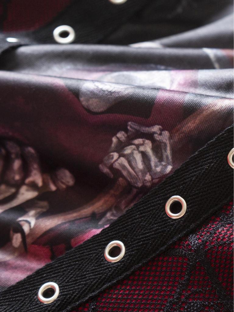 Tmavá gotická potisk Bůh smrti Krajková patchworková tílka - Rychlé doručení Hot Girl Crop Top