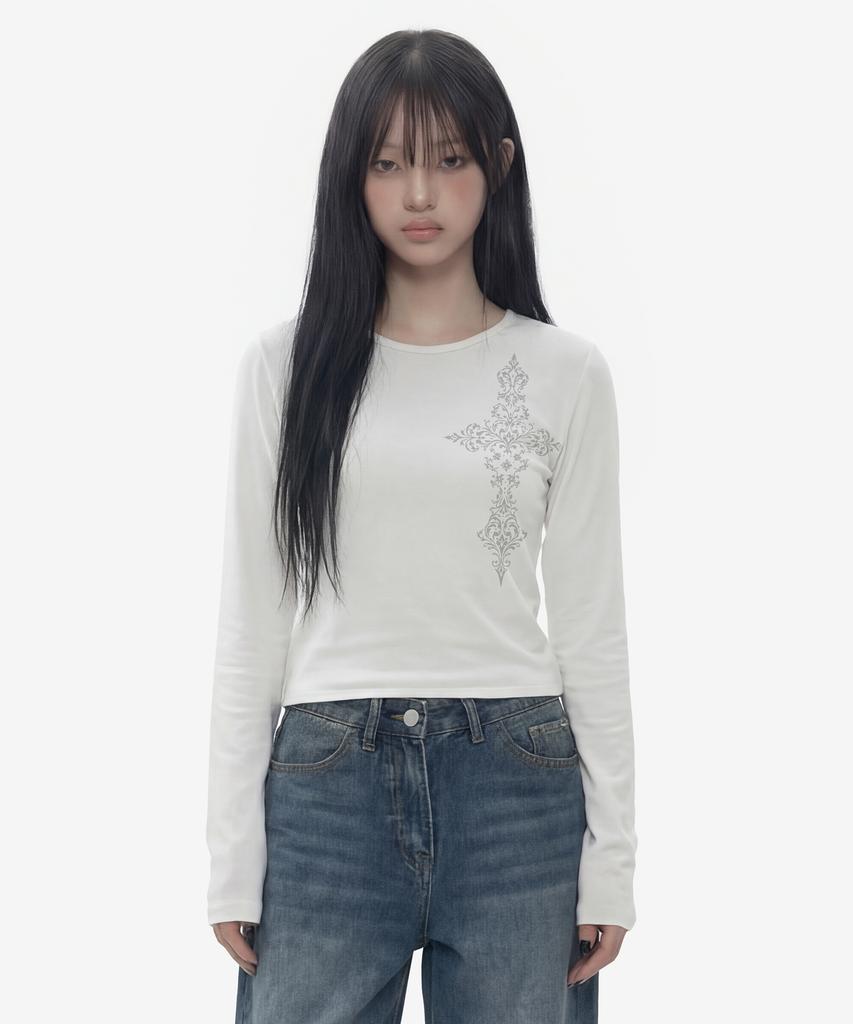 GRAVER [Unisex] New Cross U-Neck Long Sleeve_2 Colors