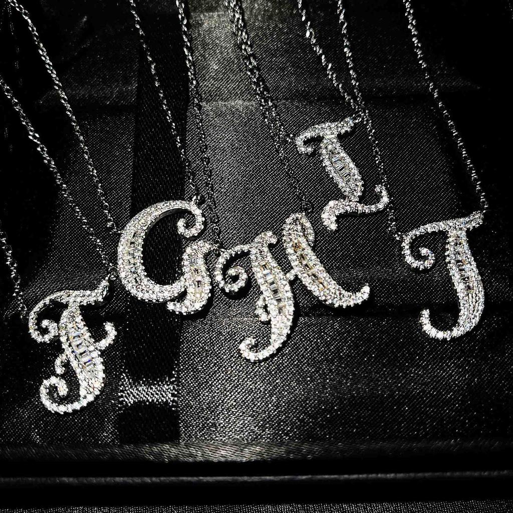 TikTok Live French-English Initial Pendant Necklace - Customizable 26 Letters, Full Diamond, Personalize Your Name or Surname