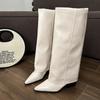 Chunk Leather High Boots Women Knee High Pointed Toe Heels Shoes Woman Trend Chelsea Boots New Pumps Snow Gladiator Botas Mujer