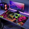 Neon Totenkopf Großes Gaming-Mauspad Rutschfeste Gummiunterseite Genähte Kante Tastaturmatte Für PC-Gamer Laptop Büro-Arbeitsplatz