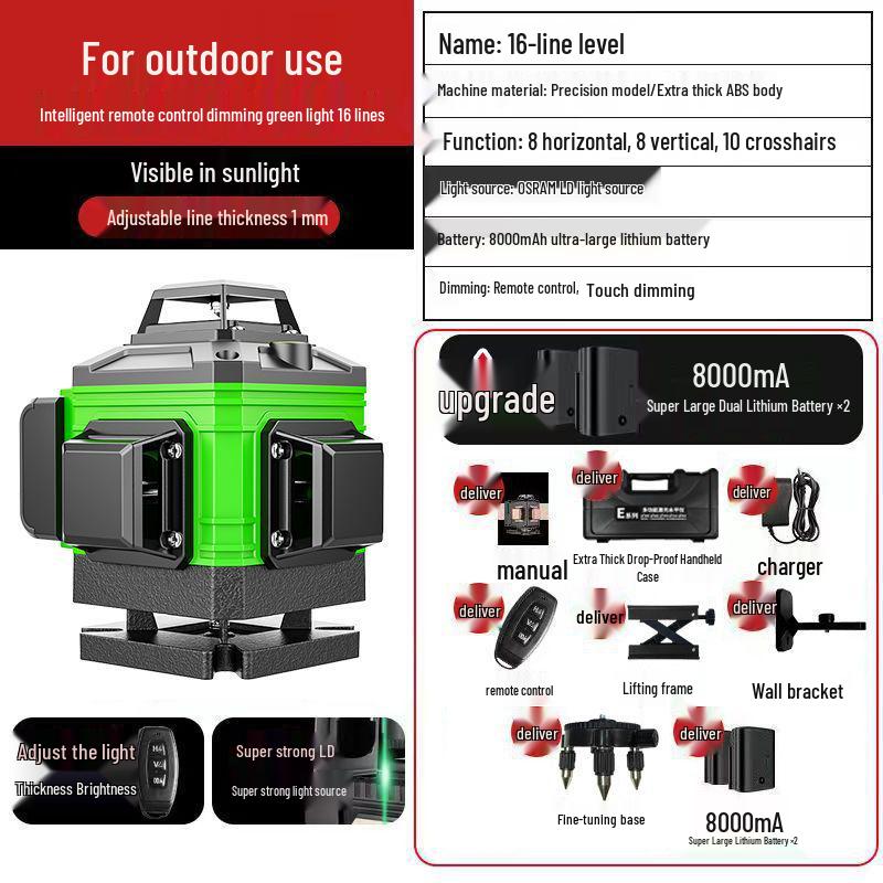 High Precision 16-Line Infrared Laser Level with Blue Light for Wall Marking