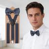 Unisex Bow Tie & Suspenders Set, 3 Clips Adjustable Elastic Braces for Casual & Formal Occasions