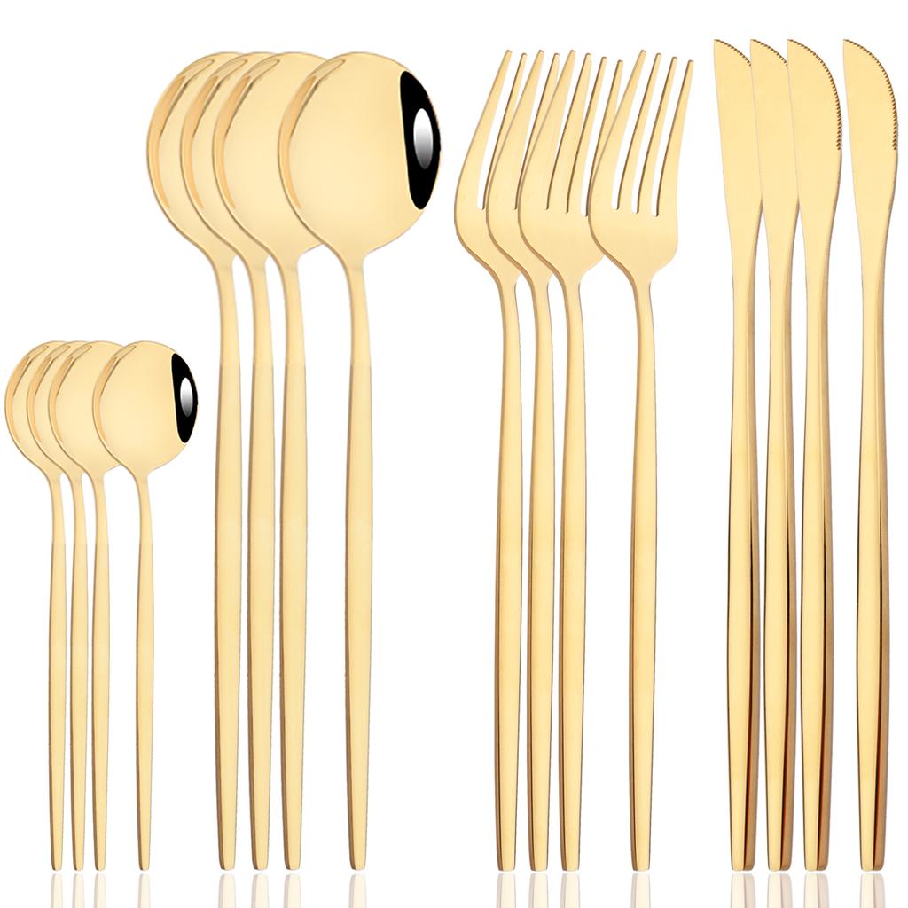 16pcs Mirror Durable Flatware Stainless Steel Cutlery Set Knife Coffee Spoon Fork Dinnerware Set Western Party Kitchen Tableware