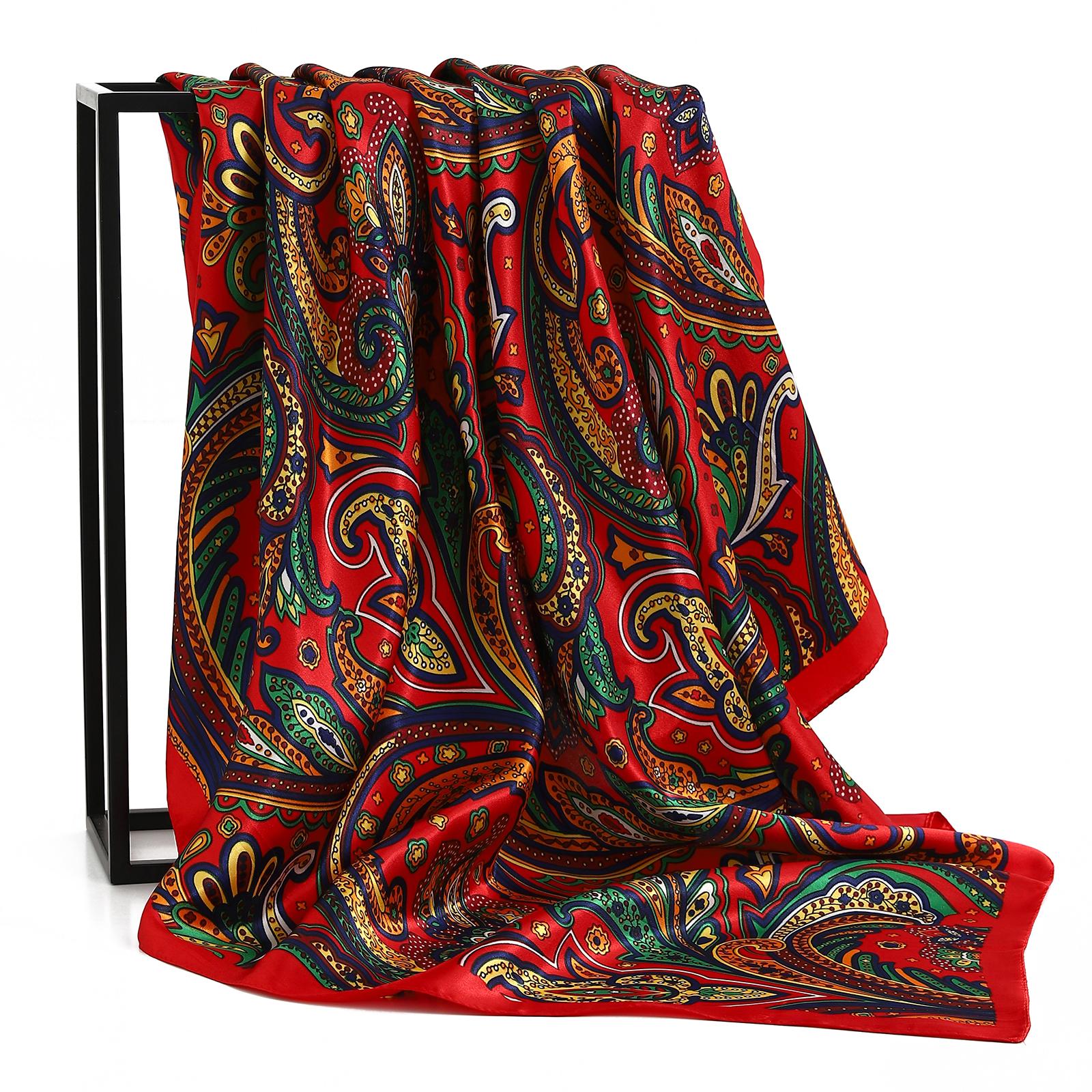 

90X90Cm Fashion Kerchief Silk Satin Neck Scarf Women Print Hijab Female Square Shawls Wraps Office Lady Muffler Bandanna