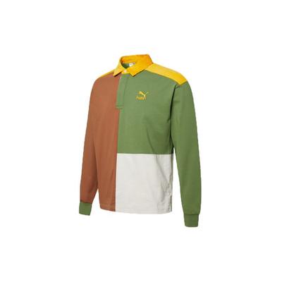 Retro Colorblock Sports Long Sleeve Polo Men Tops Earth-Yellow Ochre 534680-17