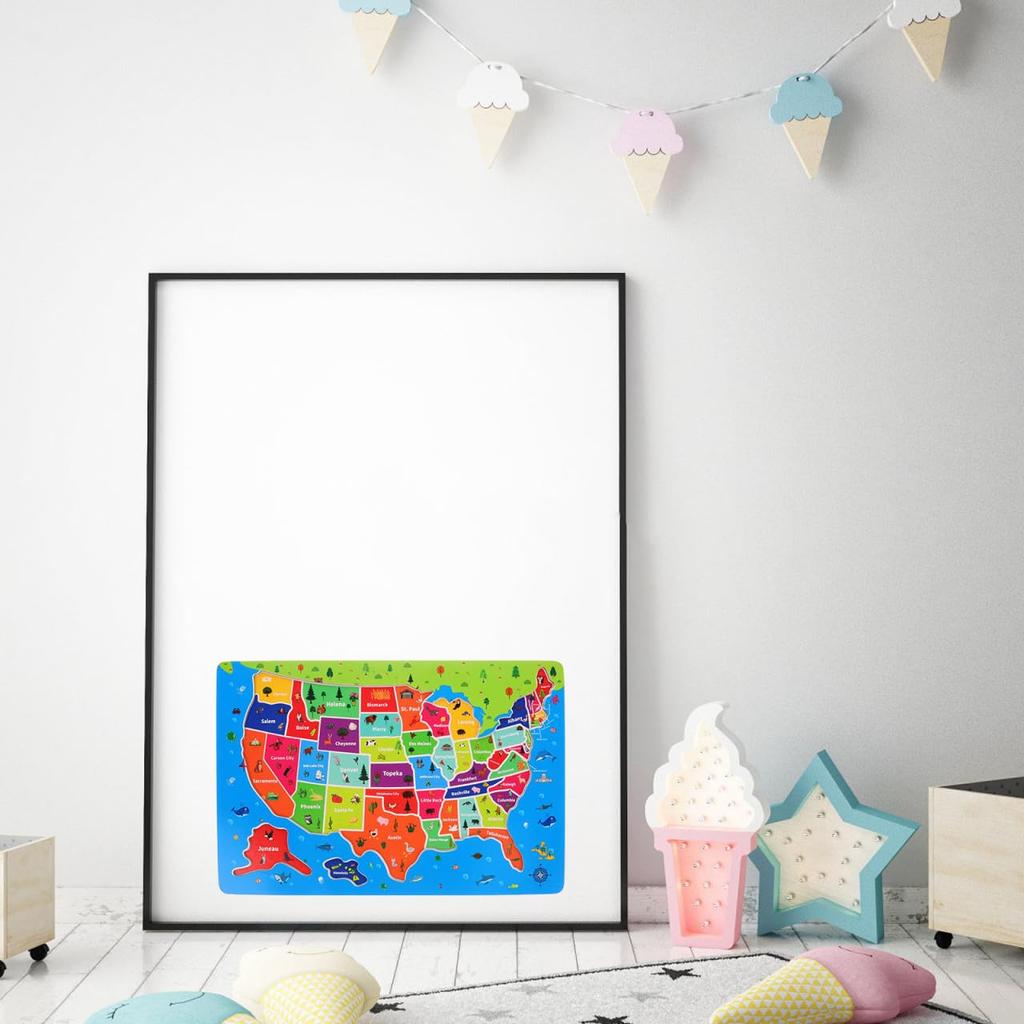Ifundom Holz USA Karte x Pädagogisches Puzzle für Altersstufen Zufällig Großartig für Geographie Lernen und Kognitive Entwicklung Puzzle, 17" 11", Kinder, 4-8, Mädchen,