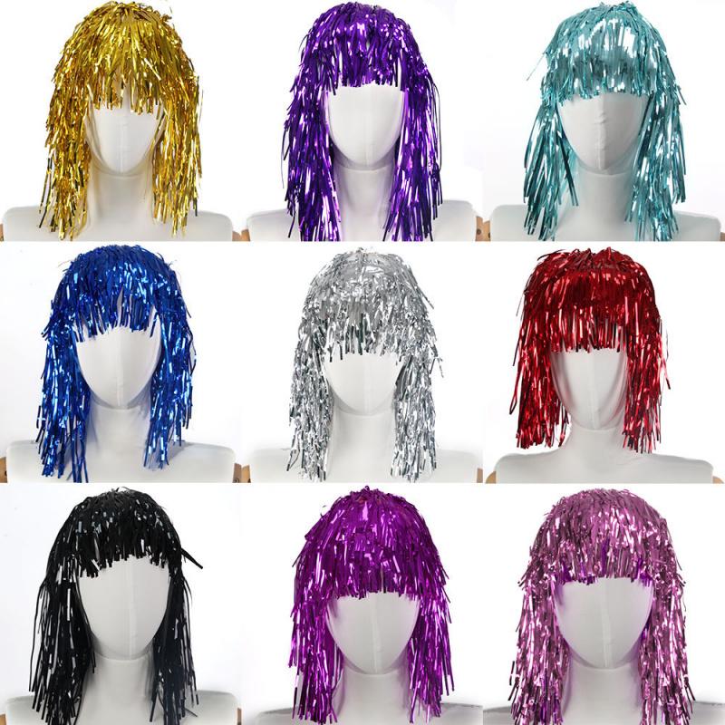 Sequin Wig Hat Birthday Party Gathering Sports Event Decoration Colorful Tassel Disposable Wig Prop Glitter Disco Masquerade