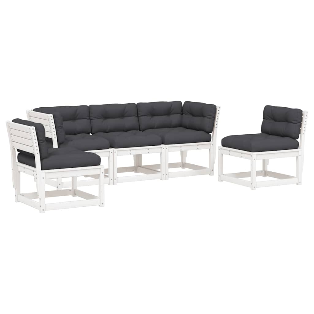 5 Piece Garden Sofa Set with Cushions White Solid Pine Wood