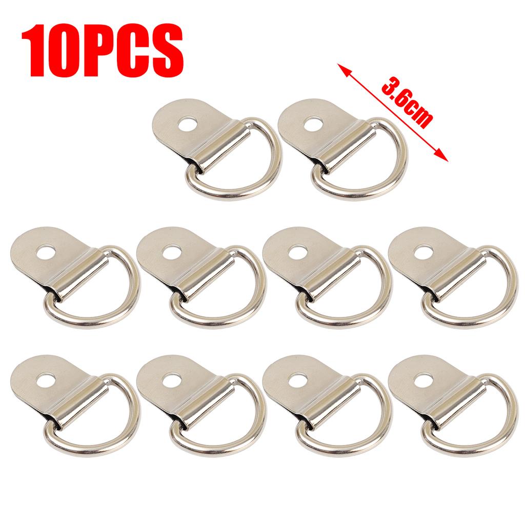 10pcs D-Shaped Car Pull Ring Hooks Heavy Duty Rust-Resistant Silver Fixed Anchor for Truck Trailer RV Boat Securing Cargo Towing