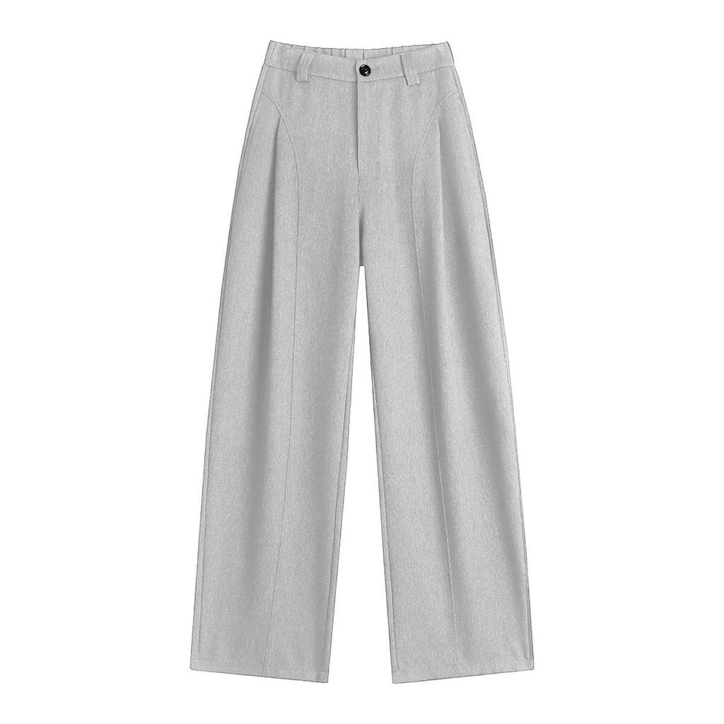 Mulberry Silk Wool Wide-Leg High Waist Pants for Women - Autumn/Winter Casual Drape with Velvet Lining.