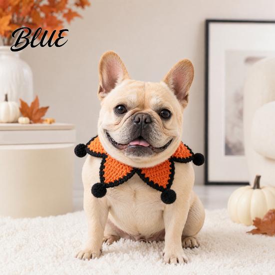 Adjustable Dog Bib Knitted Star Pet Bib Handmade Shape Cat Crochet Skin-friendly Collar with Black Pom-poms for Cats Small Dogs Halloween Outfit