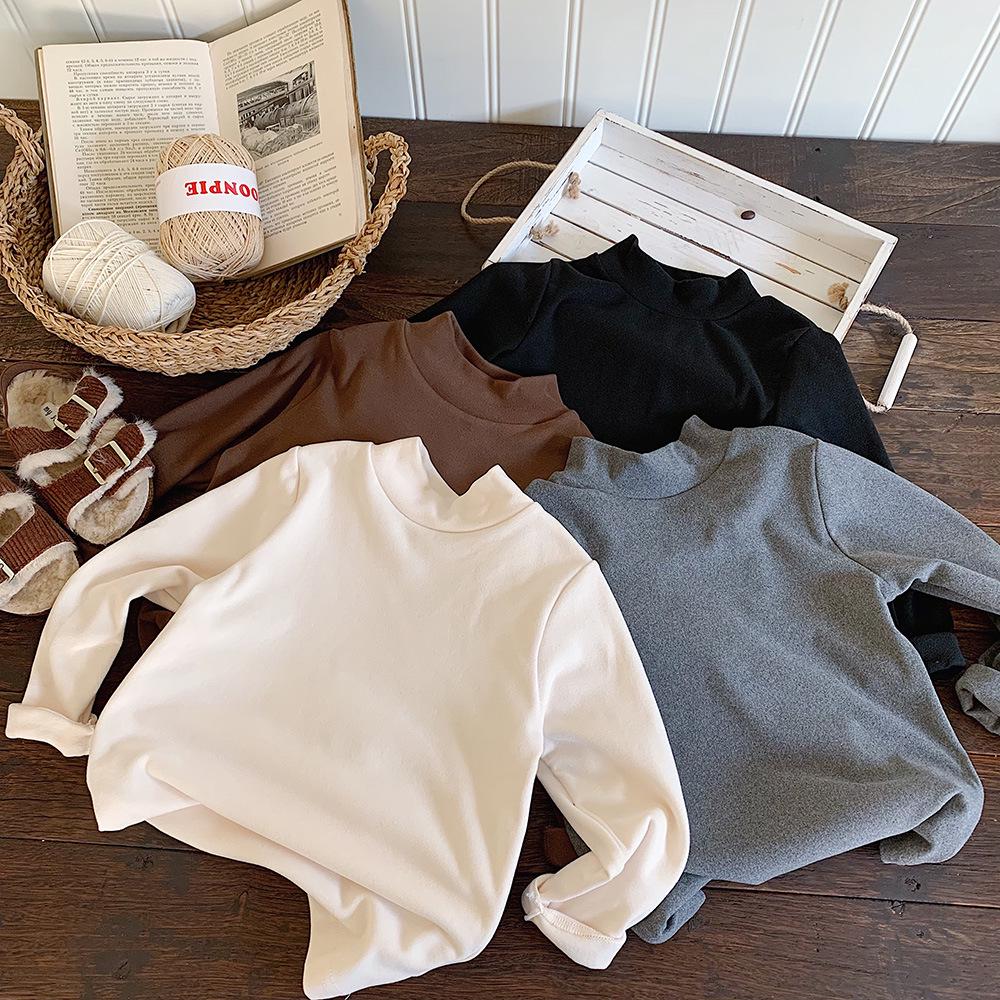 Kino Zimowy Chłopięcy Top Bazowy z Półwysokim Dekoltem w Stylu Koreańskim