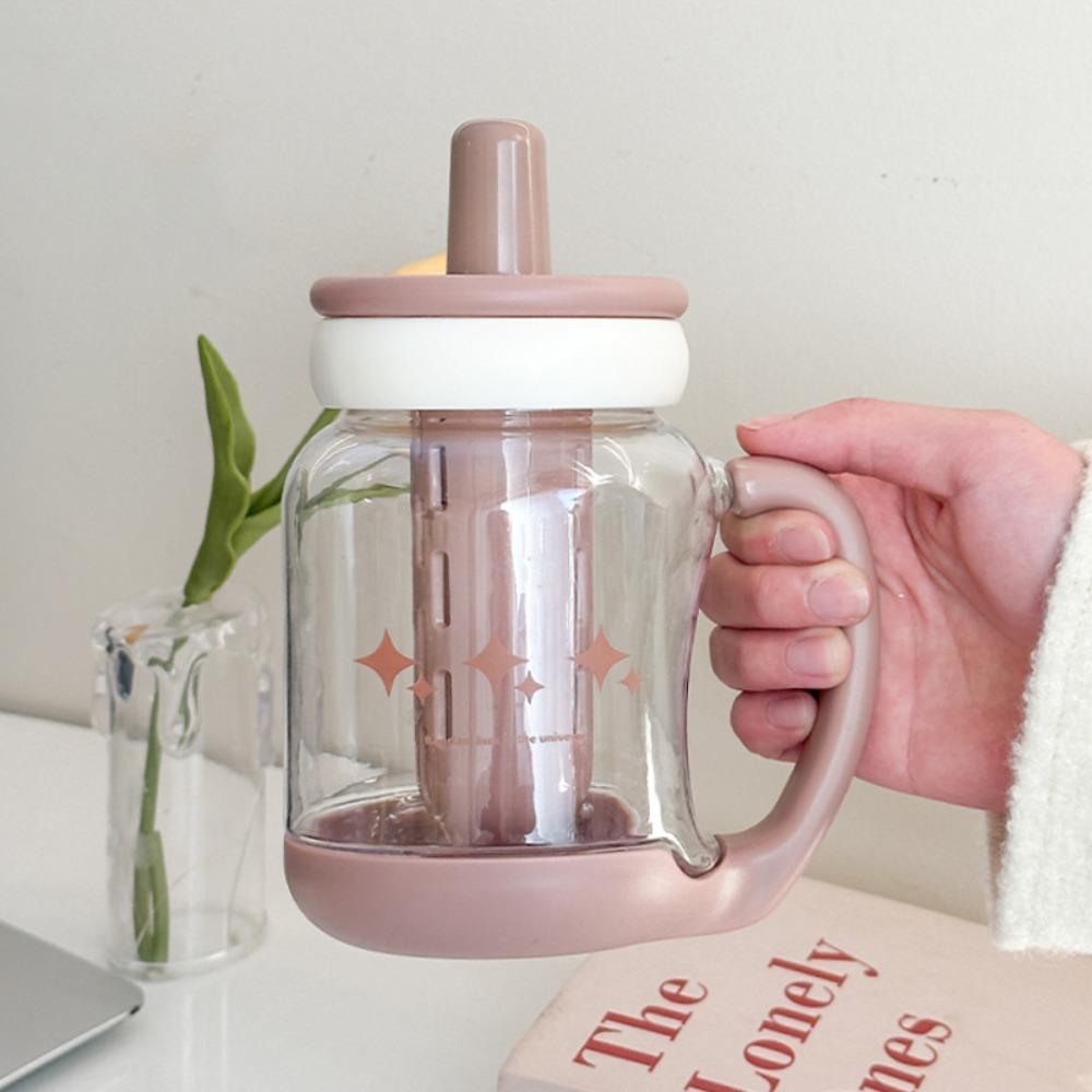 Auslaufsicherer Wasser-Trinkbecher mit Strohhalm Transparente Flasche Kaffeebecher Tragbare Trinkflasche Zuhause