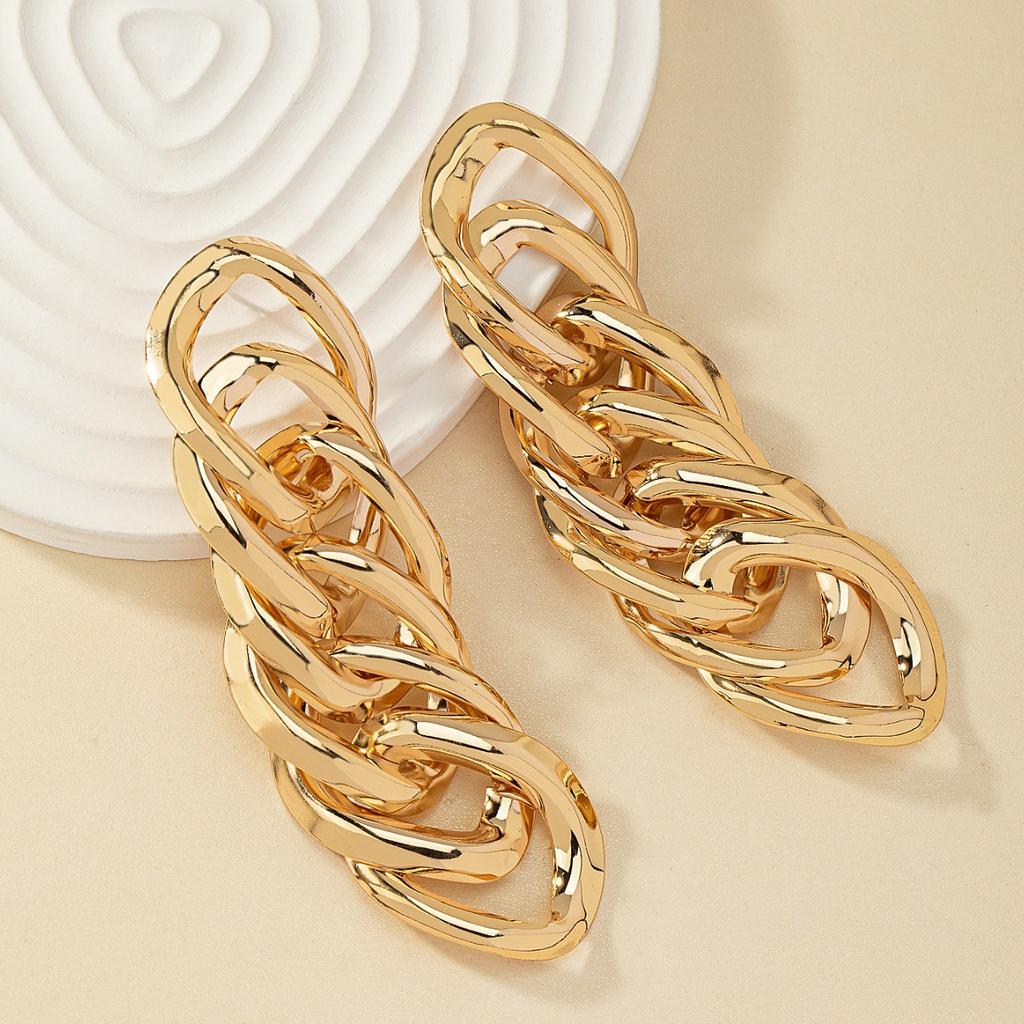 Fashion Earrings, Geometric Buckle Chain, Metal Cold Air Design, Exaggerated Fringed Summer Atmospheric Women'S Earrings