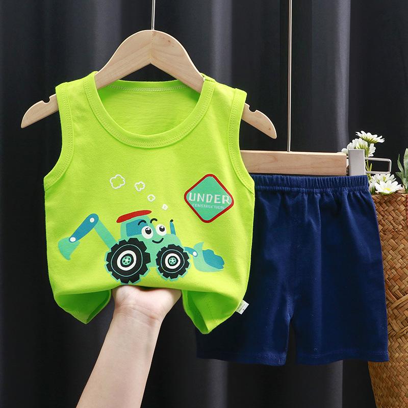 Children's Cotton Pullover Sets - Summer Boys' And Girls' Sleeveless T-shirts And Shorts Sets
