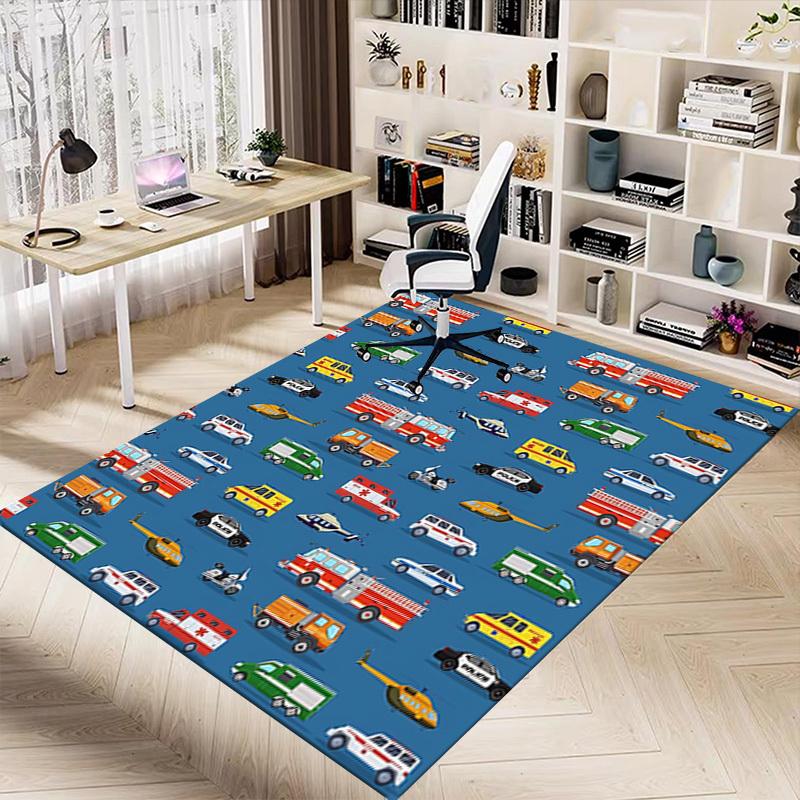 1PC Ambulance Firetruck Extra Large Non-Slip Floor Carpet, Office, Family, Bedroom, Studio - Large Area Rug Indoor Rugs, Vibrant Colors-W253