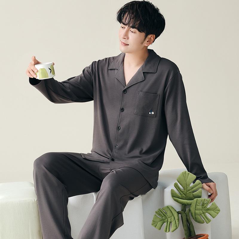 

Мужской пижамный комплект большого размера из чистого хлопка - кардиган с длинным рукавом для осени/зимы Extra Large