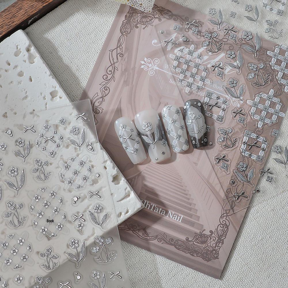 Nail Art Silver Retro Tulip Flower Stickers