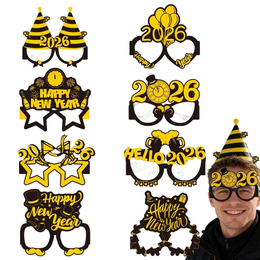 

New Years Glasses 8 Pieces Festive Photo Booth Props Holiday Party Eyeglasses for Kids Teens Adults Attendees Hosts Guests Night