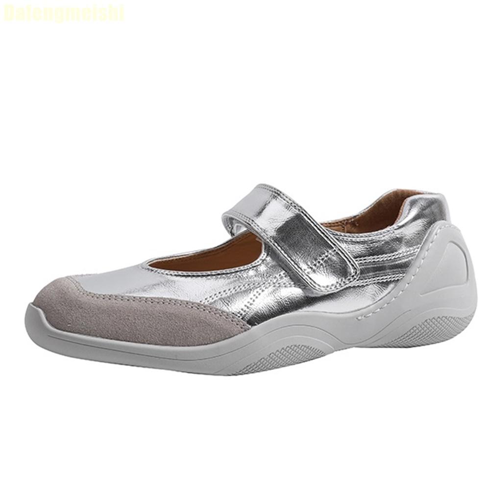 Fashion Cowhide Fashion Casual Ballet Shoes Flats 3Cm/6Cm Height-Enhancing Women 2025 New Summer White/silver Mary Jane Shoes