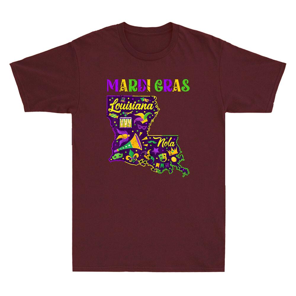 Mardi Gras New Orleans Louisiana Map Tuesday Funny Costume Vintage Unisexs Tshirt