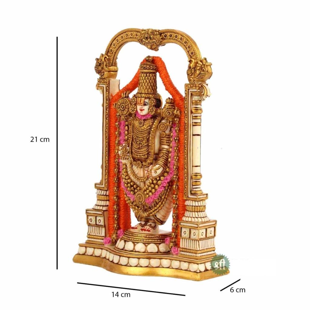 8" Tirupati Balaji Fine Painting Idol Decorative Showpiece Handcrafted Balaji Murti for Home Office and Gifting Purpose Sculpture, Golden, Pack of 1