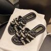 Xiaoxiangfeng Soft Bottom Sandals Pearl 2025 New Fairy Flat Bottom Slippers Women Wear Versatile Summer Beach Cool Slippers