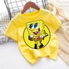 Cute SpongeBobs T-shirt Kids Anime Round Role Boys Girl Toddler Cotton Streetwear Tees Casual Short Sleeve Childern Clothes Tops
