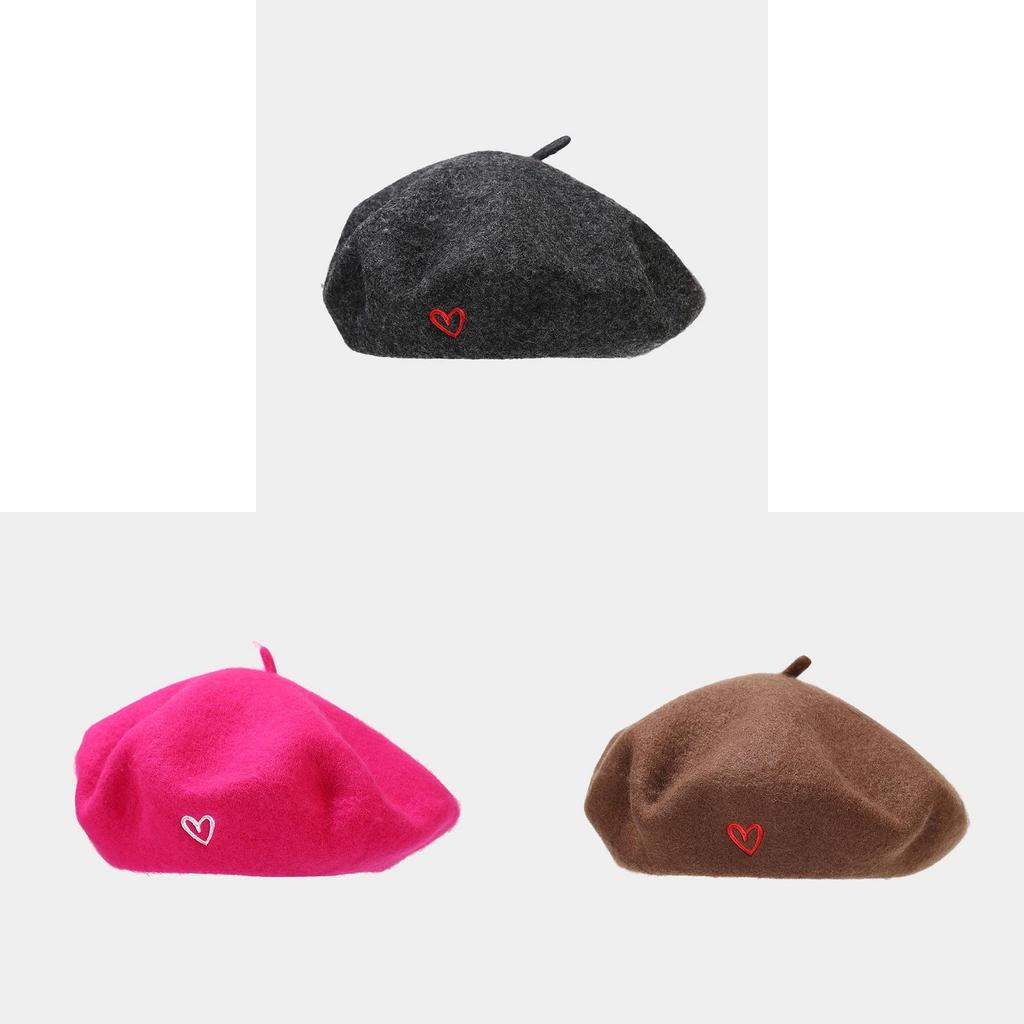Vintage Wool Beret For Women With Heart Embroidery And Sun Protection For Fall Winter Fashion