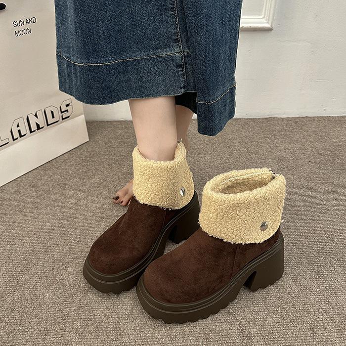Women's Fur Mouth Lightweight Thick Sole Winter Insulated Fur One Snow Boots Anti-slip Cushioning Wear-resistant Casual Sports Cotton Boots