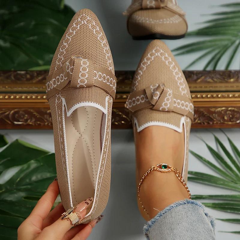 Fashion Rimocy Women Flats 2025 New Knitted Mesh Breathable Loafers Soft Comfort Pointed Toe Casual Shoes Trend Bow Decor Woman Shoes