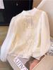 Women's Spring Chiffon Shirt: Chinese Style Tassel, Frog Button, Jacquard Embroidery, Stand Collar