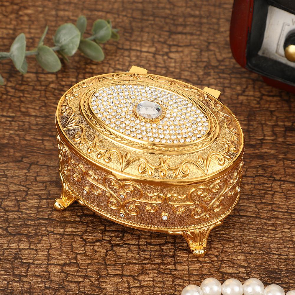 European Light Luxury Retro Jewelry Box Diamond-encrusted Oval Jewelry Box Zinc Alloy Fashion Exquisite Jewelry Storage Box