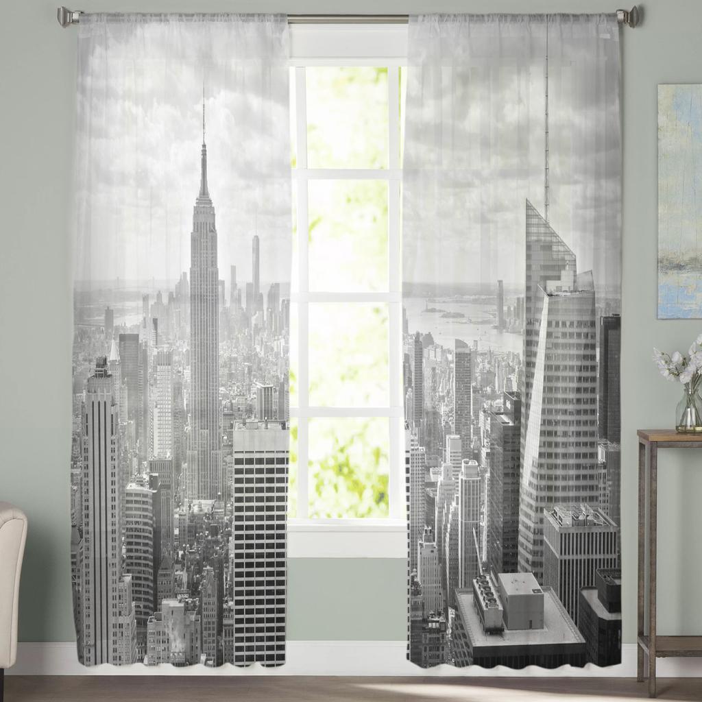 Stadt Urban Architektur Grau Chiffon Sheer Vorhänge für Wohnzimmer Schlafzimmer Home Dekoration Fenster Voile Tüll Vorhang Vorhänge