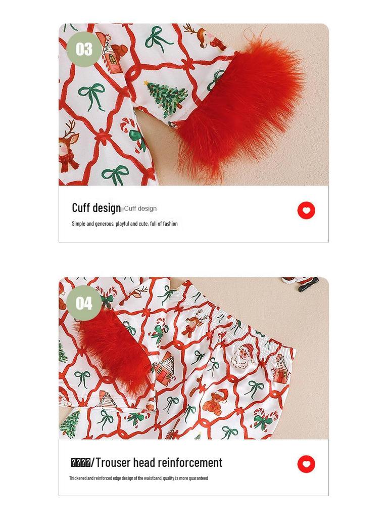Autumn Christmas Long Sleeve Pajama Set - Children's Bow Print Homewear
