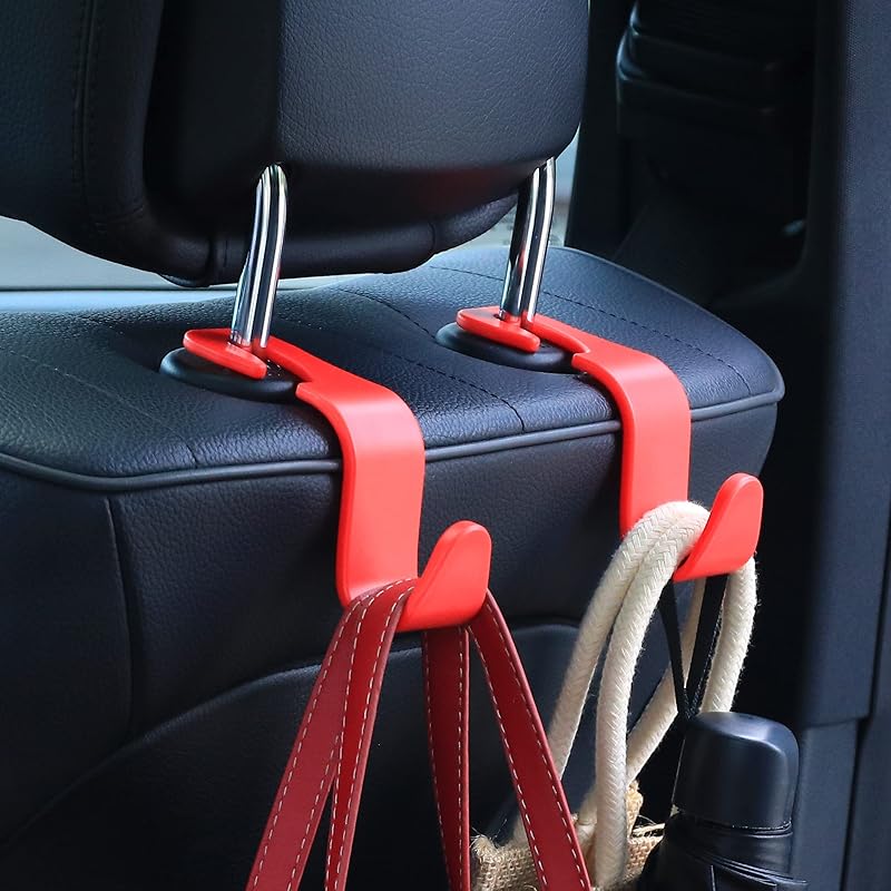 Amooca Car Seat Headrest Hook 4 Pack Hanger Storage Organizer Universal For Handbag Purse Coat Universal Fit Vehicle Car S Type Red