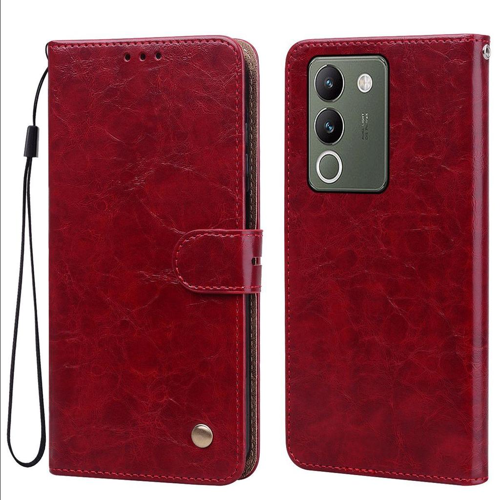 Portefeuille à rabat et coque de téléphone en cuir PU texture Crazy Horse Vintage pour Vivo V29e 5G Porte-cartes Support anti-choc Housse de protection