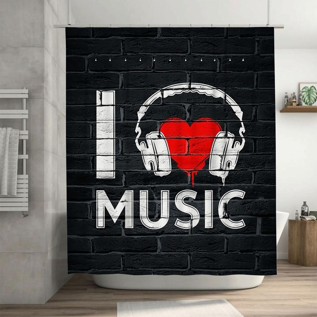 I Love Music Waterproof Shower Curtain Heat Resistant Machine Washable Non-Transparent 180x180cm