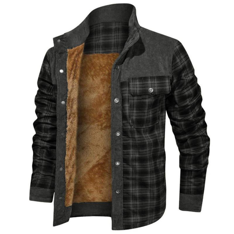 Large Size Autumn and Winter Men's Retro Plaid Splicing Warm Wanderer Jacket Is In Stock