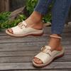 Women's Plus Size Platform Slide Sandals, Metallic Buckle Chunky Heel Summer Shoes