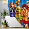 1pc WB Scoob Shower Curtain with Hooks - Machine Washable Polyester, Cute Cartoon Character Design, Vibrant Blue Background,