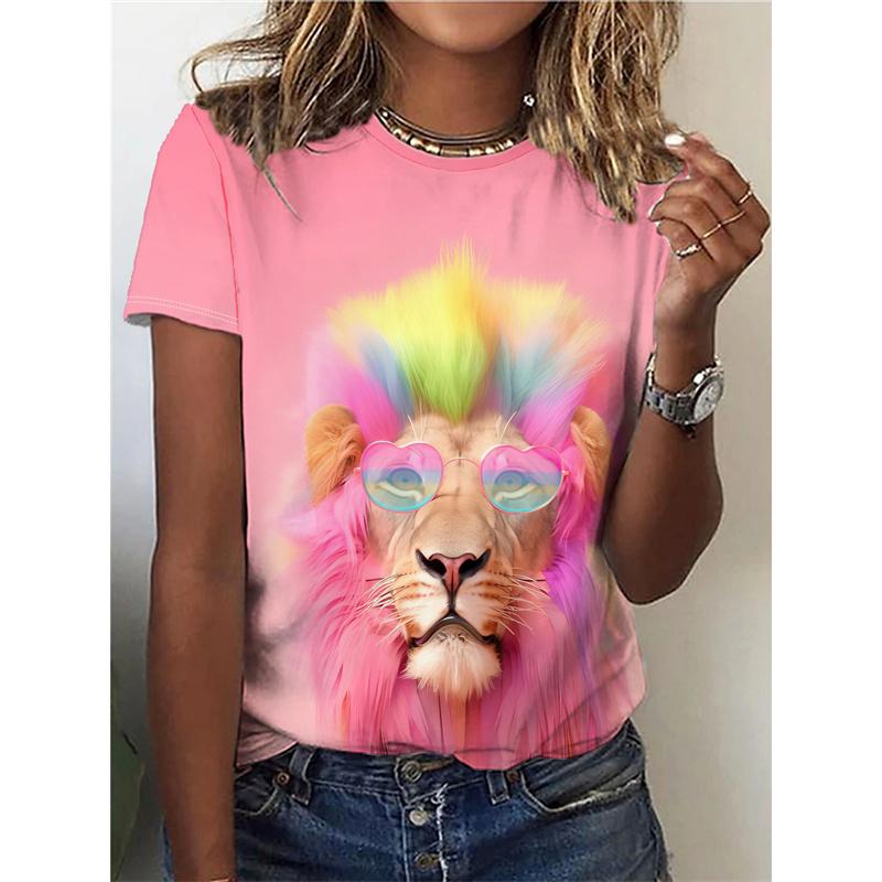 

3D-печатная красочная леопардовая футболка для женщин, забавный рисунок льва и совы, летние повседневные футболки, топы с круглым вырезом и короткими рукавами 6XL