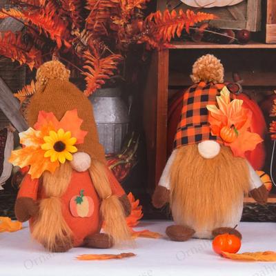 New Halloween Pumpkin Harvest Maple Leaf Faceless Doll Dwarf Thanksgiving Autumn Doll Decoration Decorative Figurines