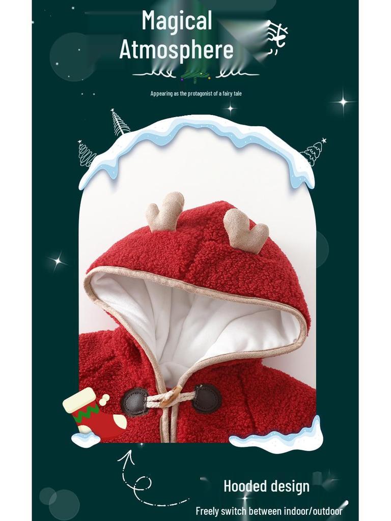 Fleece-Lined Quilted Red Baby Romper - Winter Outerwear for New Year Greetings