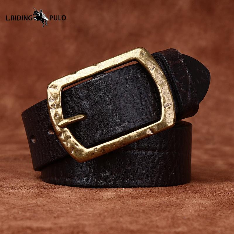 Ice Crack Bronze Buckle Thick Top Layer Cowhide Belt Men's Genuine Leather Fashion Trend Personality Jeans Belt