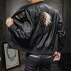 Men's PU Leather Jacket, Baseball Collar, Embroidered Motorcycle Suit, Spring and Autumn Men's Casual Trend Leather Jacket