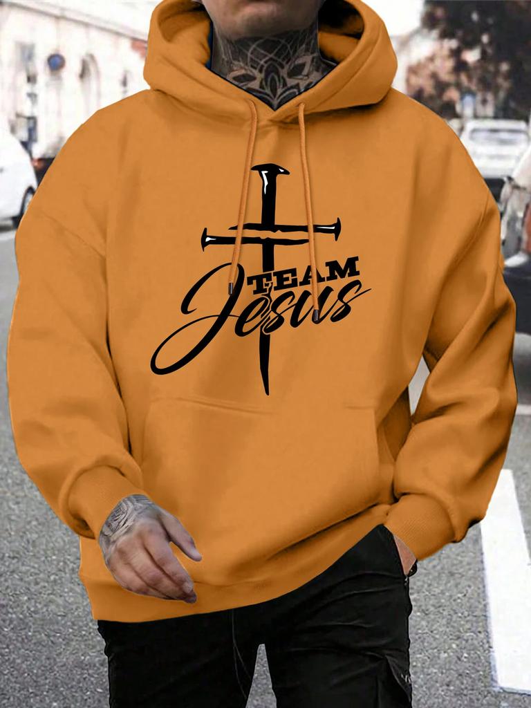 Team Jesus Buchstaben Design Druck Herren Sweatshirt Mode Warm Kapuzenpullover Lässig Tasche Hoodies Herbst Übergröße Streetwear