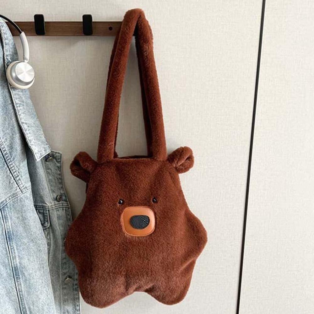 Cute Furry Bear Handbag Solid Color Cartoon Shoulder Pouch Soft Capybara Plush Bag  Friends